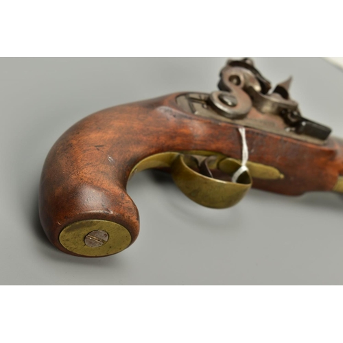 292 - A 16 BORE FLINTLOCK REVENUE CUSTOMS SERVICE ISSUE PISTOL CIRCA 1800, fitted with a round flat topped... 