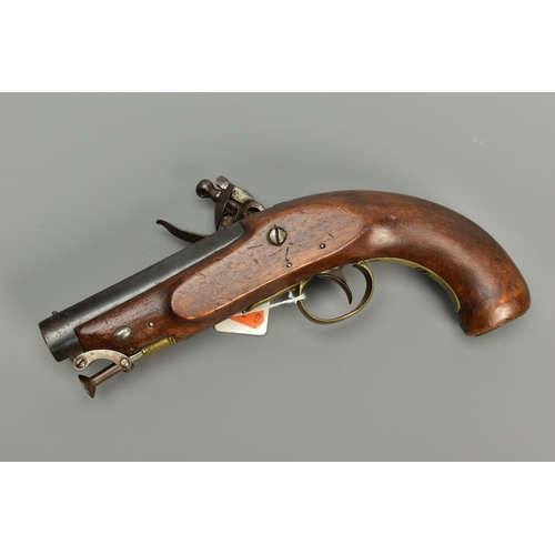 292 - A 16 BORE FLINTLOCK REVENUE CUSTOMS SERVICE ISSUE PISTOL CIRCA 1800, fitted with a round flat topped... 