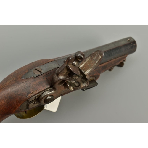 292 - A 16 BORE FLINTLOCK REVENUE CUSTOMS SERVICE ISSUE PISTOL CIRCA 1800, fitted with a round flat topped... 