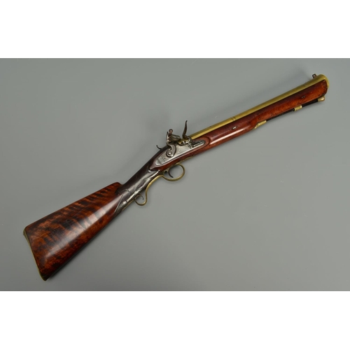 293 - A FLINTLOCK BLUNDERBUSS, fitted with a flared muzzle 16 inches brass barrel, the top of the barrel b... 