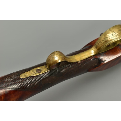 293 - A FLINTLOCK BLUNDERBUSS, fitted with a flared muzzle 16 inches brass barrel, the top of the barrel b... 