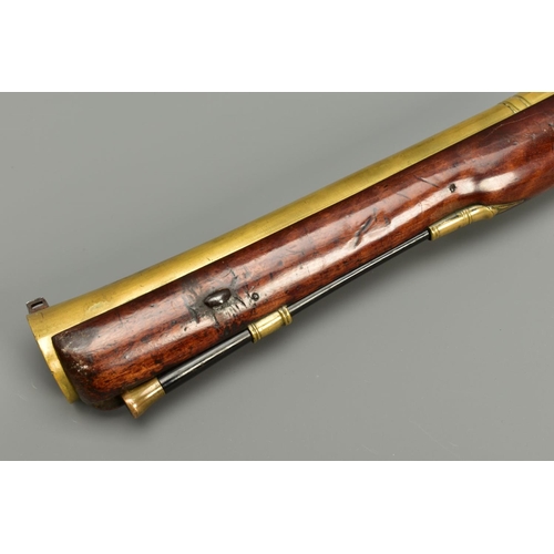 293 - A FLINTLOCK BLUNDERBUSS, fitted with a flared muzzle 16 inches brass barrel, the top of the barrel b... 