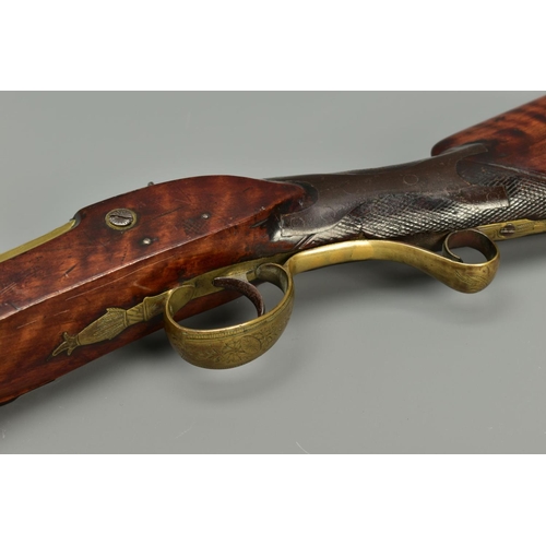 293 - A FLINTLOCK BLUNDERBUSS, fitted with a flared muzzle 16 inches brass barrel, the top of the barrel b... 