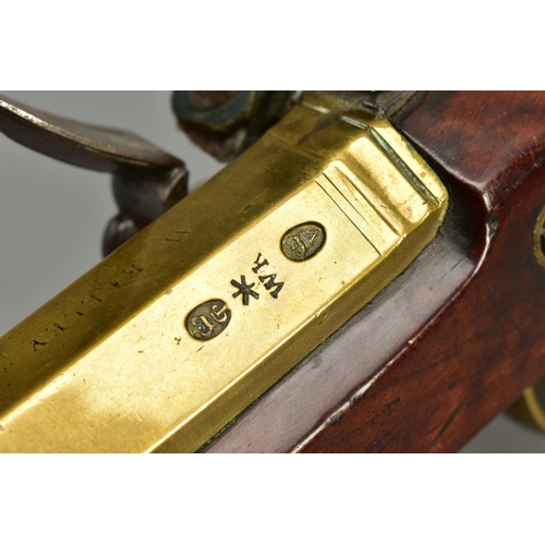 293 - A FLINTLOCK BLUNDERBUSS, fitted with a flared muzzle 16 inches brass barrel, the top of the barrel b... 