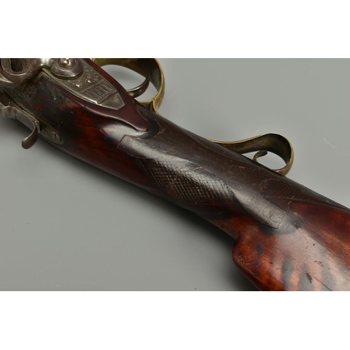 293 - A FLINTLOCK BLUNDERBUSS, fitted with a flared muzzle 16 inches brass barrel, the top of the barrel b... 