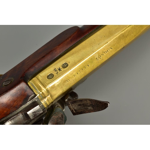 293 - A FLINTLOCK BLUNDERBUSS, fitted with a flared muzzle 16 inches brass barrel, the top of the barrel b... 