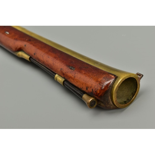 293 - A FLINTLOCK BLUNDERBUSS, fitted with a flared muzzle 16 inches brass barrel, the top of the barrel b... 