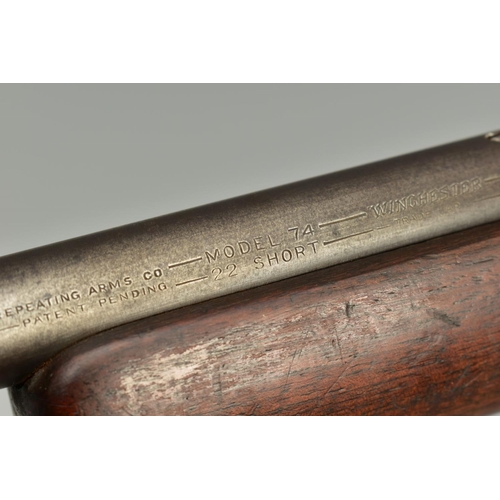 297 - A WINCHESTER .22'' SHORT MODEL 74 SEMI AUTOMATIC RIFLE, serial number 48580, this tubular feed rifle... 