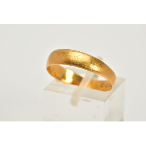 3 - A 22CT GOLD WIDE BAND, the plain polished band, hallmarked 22ct gold Birmingham 1884, ring size P, a... 