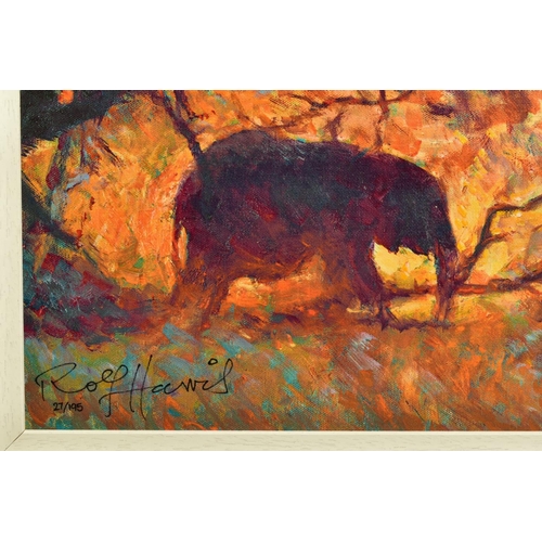 305 - ROLF HARRIS (AUSTRALIAN 1930) 'BACKLIT GOLD' a limited edition print 27/195 depicting elephants in t... 