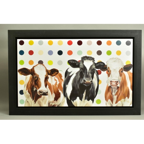 310 - HAYLEY GOODHEAD (BRITISH CONTEMPORARY) 'DAMIENS HERD' a limited edition print on canvas of cows agai... 