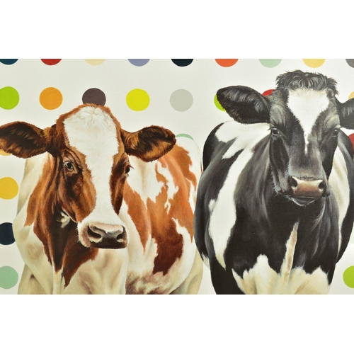 310 - HAYLEY GOODHEAD (BRITISH CONTEMPORARY) 'DAMIENS HERD' a limited edition print on canvas of cows agai... 