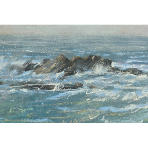 311 - JAMES BARTHOLOMEW (BRITISH CONTEMPORARY) ' REEF NEAR ST DAVID'S', THE OCEAN CRASHING OVER ROCKS, sig... 