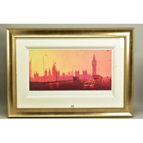 312 - ROLF HARRIS (AUSTRALIAN 1930) 'FIFTIES RUSH HOUR' a limited edition print of a London sunset citysca... 