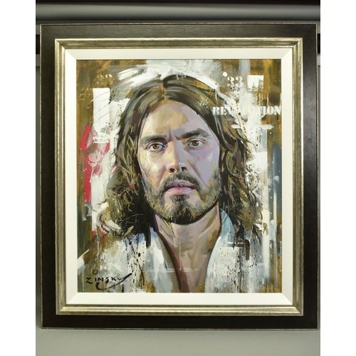 318 - ZINSKY (BRITISH CONTEMPORARY) 'RUSSELL BRAND', head and shoulders portrait of the comedian and TV pr... 