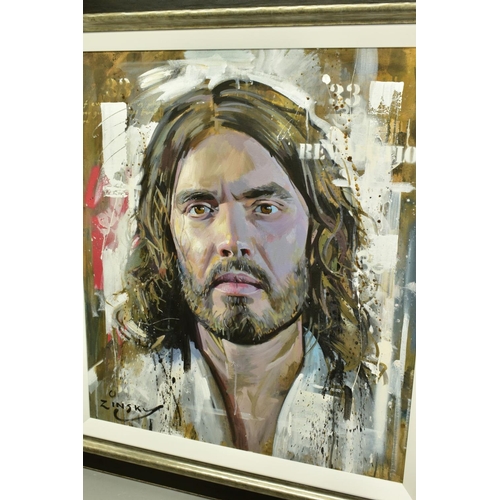 318 - ZINSKY (BRITISH CONTEMPORARY) 'RUSSELL BRAND', head and shoulders portrait of the comedian and TV pr... 