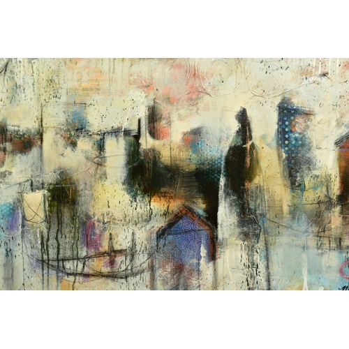 319 - JOHN AND ELLI MILAN (AMERICAN CONTEMPORARY) 'URBAN CONCEPT III', an abstract composition from the hu... 