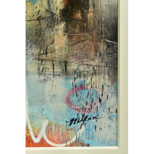 319 - JOHN AND ELLI MILAN (AMERICAN CONTEMPORARY) 'URBAN CONCEPT III', an abstract composition from the hu... 