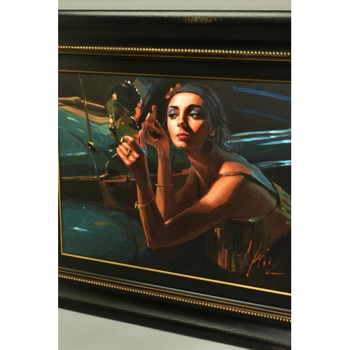 324 - FABIAN PEREZ (ARGENTINA 1967) 'GLAMOUR IV', a portrait of a female figure applying lipstick in a car... 