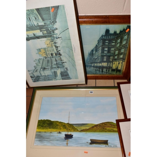 338 - PAINTING AND PRINTS, to include A Veal, 'Sailing Boats on a Lake', signed and dated 1976, watercolou... 