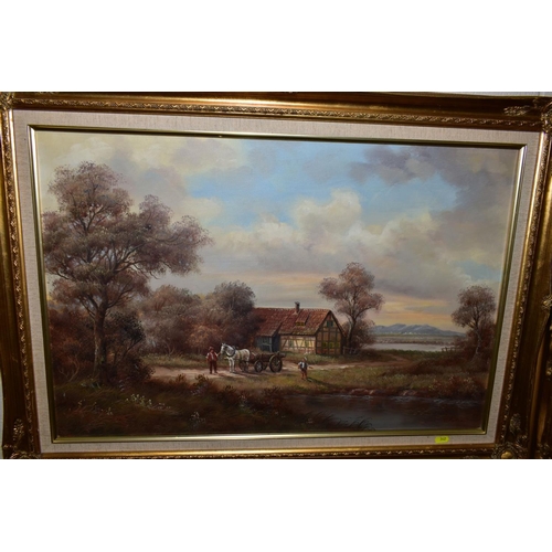 342 - PAINTING AND PRINTS ETC, to include a Digby Page oil on canvas, depicting a cottage in a rural setti... 