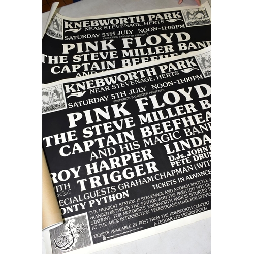 343 - TWO PINK FLLOYD KNEBWORTH 1975 CONCERT POSTERS, both have the blue egg printing and design logo and ... 