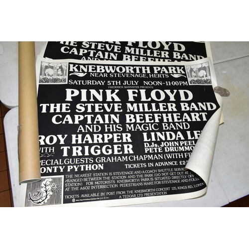 343 - TWO PINK FLLOYD KNEBWORTH 1975 CONCERT POSTERS, both have the blue egg printing and design logo and ... 