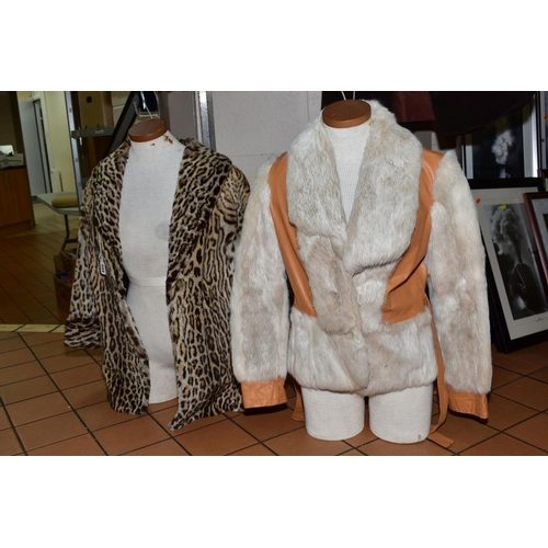 344 - A LADIES VINTAGE OCELOT FUR COAT IN GOOD CONDITION, size 10 approximately, together with a brown fur... 