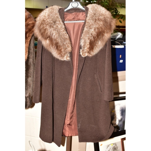 344 - A LADIES VINTAGE OCELOT FUR COAT IN GOOD CONDITION, size 10 approximately, together with a brown fur... 