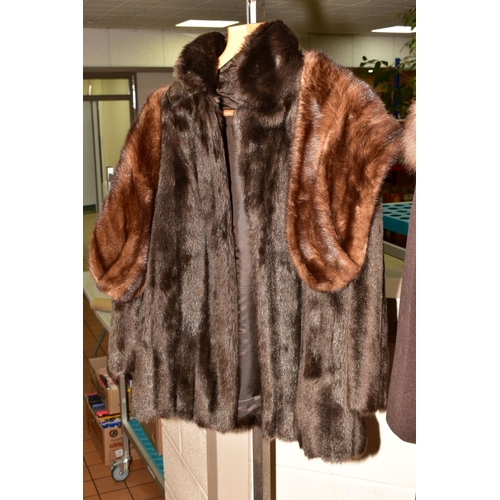 344 - A LADIES VINTAGE OCELOT FUR COAT IN GOOD CONDITION, size 10 approximately, together with a brown fur... 