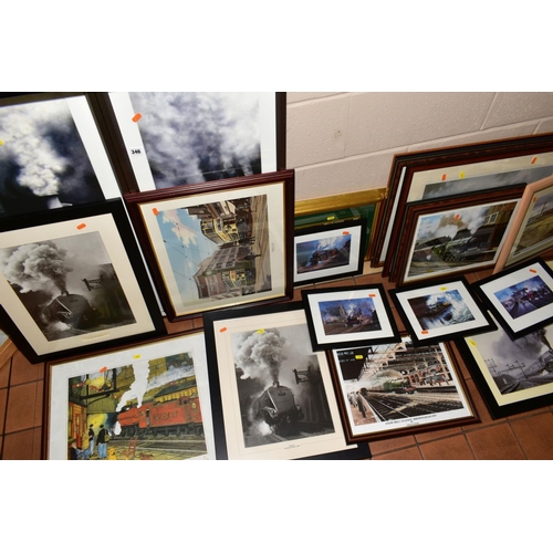 346 - TWENTY FOUR FRAMED PRINTS OF TRAIN AND TRAM INTEREST, all framed and glazed, includes sets and sever... 