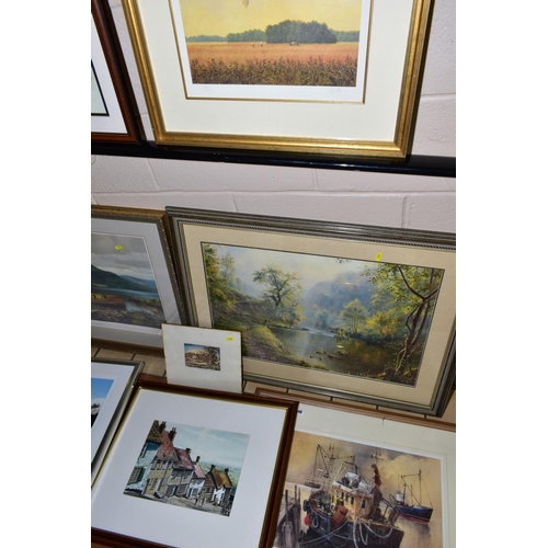 348 - PAINTINGS AND PRINTS ETC, to include Graham Blaine watercolour of fishing trawlers, size approximate... 