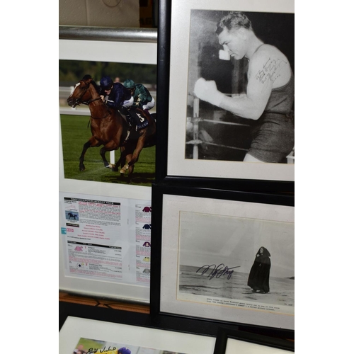 354 - SPORTING INTEREST, a box of framed prints and photographs and twelve framed prints and posters, incl... 