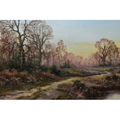 357 - WENDY REEVES (BRITISH? 1945) three oil on canvas paintings of British landscapes, trees devoid of le... 