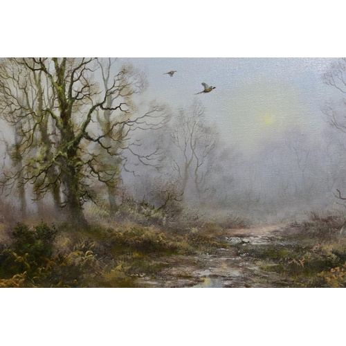 357 - WENDY REEVES (BRITISH? 1945) three oil on canvas paintings of British landscapes, trees devoid of le... 