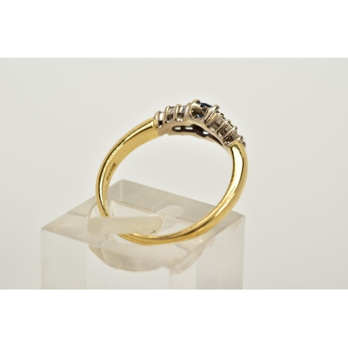 36 - A MODERN 18CT GOLD SAPPHIRE AND DIAMOND DRESS RING, estimated modern round brilliant cut diamond wei... 