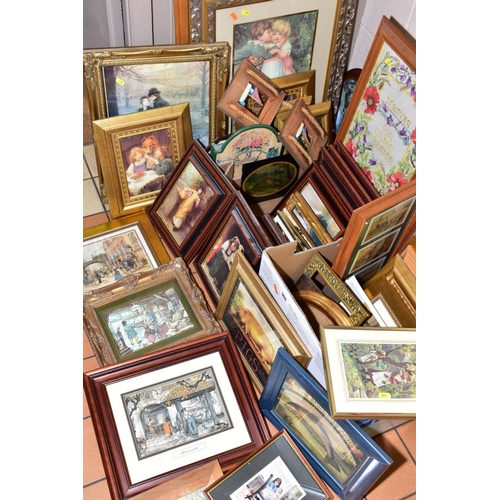 360 - TWO BOXES AND LOOSE, FRAMED PICTURES AND FRAMES, subjects include reproductions of late nineteenth e... 