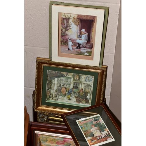 360 - TWO BOXES AND LOOSE, FRAMED PICTURES AND FRAMES, subjects include reproductions of late nineteenth e... 