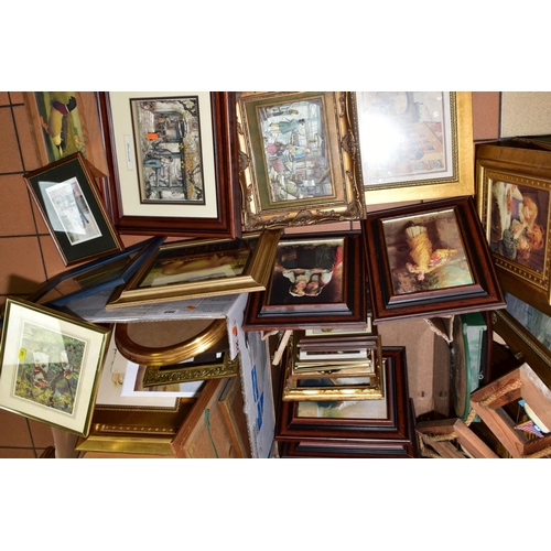 360 - TWO BOXES AND LOOSE, FRAMED PICTURES AND FRAMES, subjects include reproductions of late nineteenth e... 