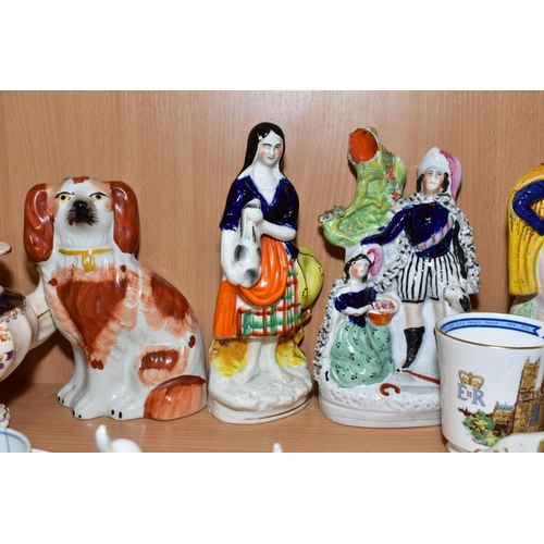 364 - A GROUP OF CERAMICS, to include crested wares, W H Goss lustre chamberstick, Royal commemorative mug... 