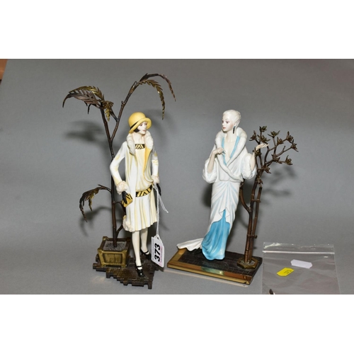 373 - TWO ALBANY BONE CHINA AND BRONZE FIGURES, 'Montmartre', height 23cm (one branch missing) and 'Manhat... 