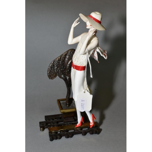 375 - AN ALBANY BONE CHINA AND BRONZE FIGURE, 'Chelsea', height 20cm