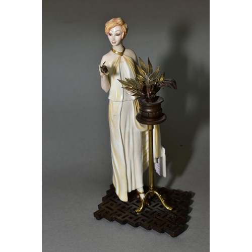 376 - AN ALBANY BONE CHINA AND BRONZE FIGURE, 'Monaco', height 19.5cm (missing petals from item in her han... 