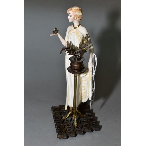 376 - AN ALBANY BONE CHINA AND BRONZE FIGURE, 'Monaco', height 19.5cm (missing petals from item in her han... 