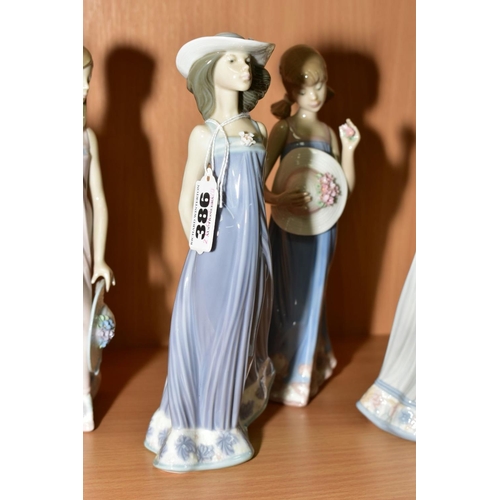 386 - A SET OF SIX LLADRO GIRLS WITH STRAW HATS FIGURES, designed and sculpted by Juan Huerta, comprising ... 