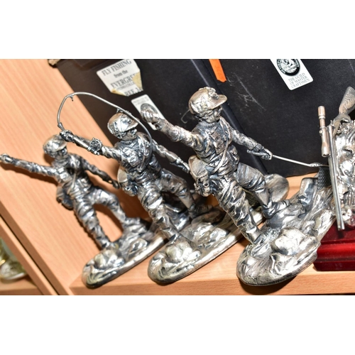 388 - A COLLECTION OF MOSTLY BOXED PEWTER COUNTRY SPORTS THEMED FIGURES AND ORNAMENTS, including Rainbow T... 