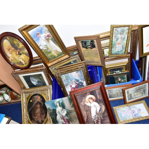 408 - A QUANTITY OF MODERN FRAMED PRINTS AND FRAMES, subjects are mainly reproductions of late 19th/early ... 