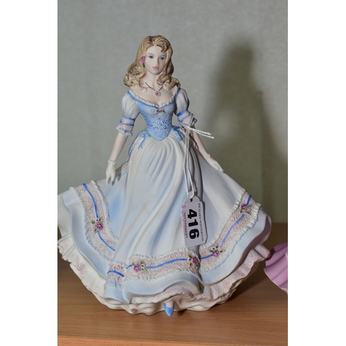 416 - THREE COALPORT/DANBURY MINT FIGURES, from The Age of Romance Collection, 'First Love', 'Lady Carolin... 