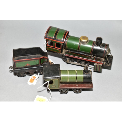 420 - A KARL BUB TINPLATE CLOCKWORK LOCOMOTIVE AND TENDER, 0-4-0 locomotive with permanent key, playworn c... 