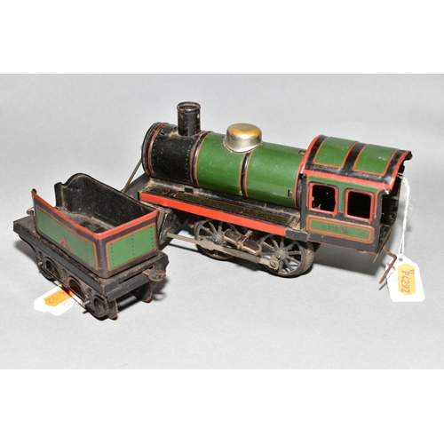 420 - A KARL BUB TINPLATE CLOCKWORK LOCOMOTIVE AND TENDER, 0-4-0 locomotive with permanent key, playworn c... 